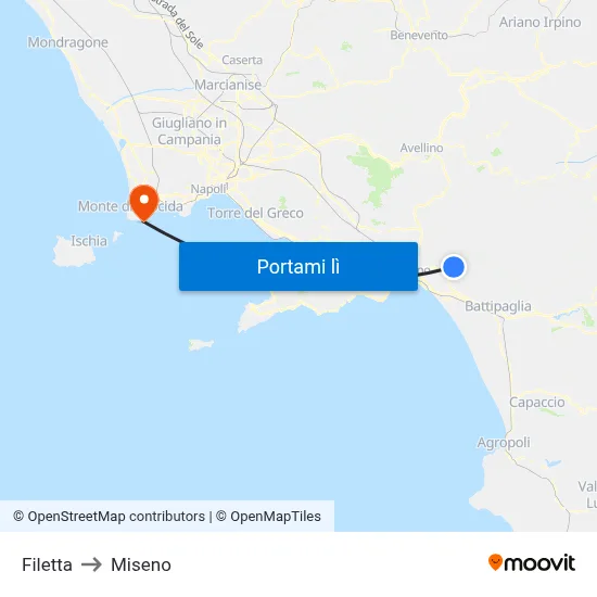 Filetta to Miseno map