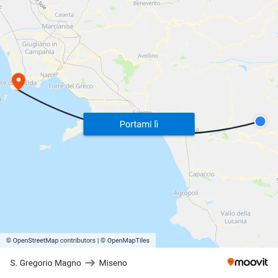 S. Gregorio Magno to Miseno map