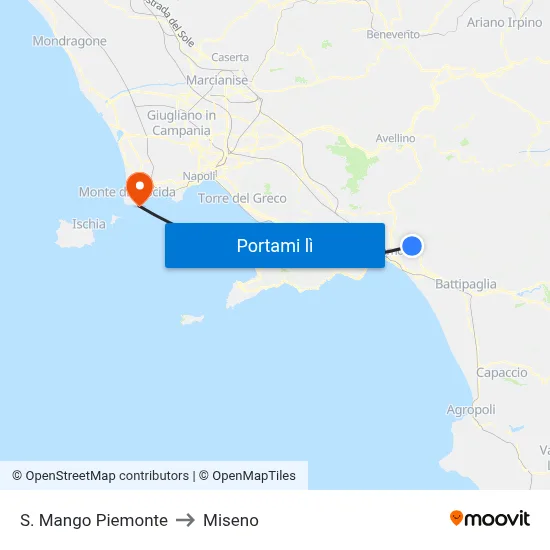 S. Mango Piemonte to Miseno map