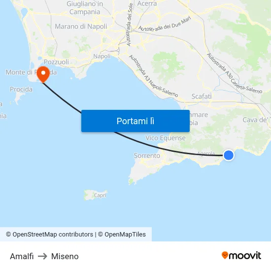 Amalfi to Miseno map