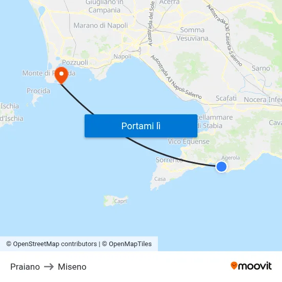 Praiano to Miseno map