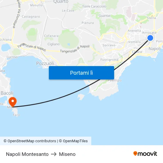 Napoli Montesanto to Miseno map