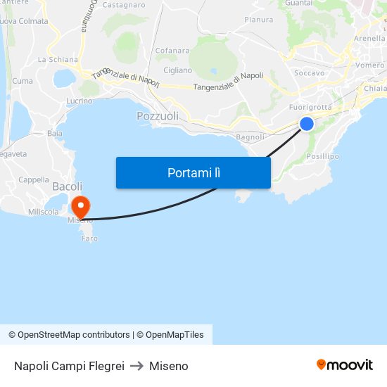 Napoli Campi Flegrei to Miseno map