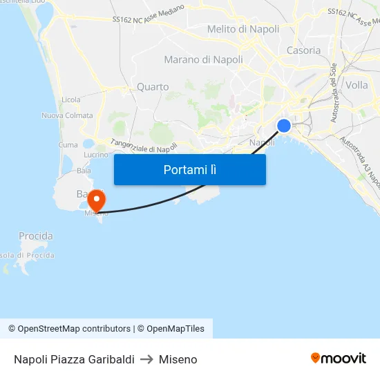 Napoli Piazza Garibaldi to Miseno map