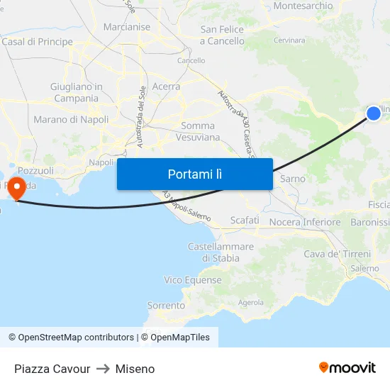 Piazza Cavour to Miseno map
