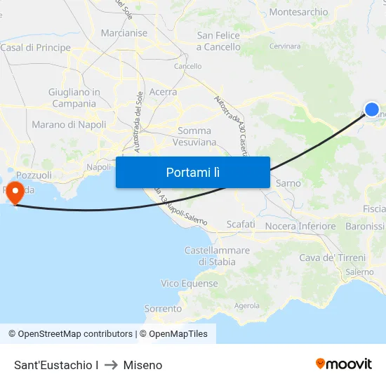 Sant'Eustachio I to Miseno map