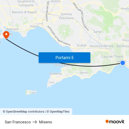San Francesco to Miseno map