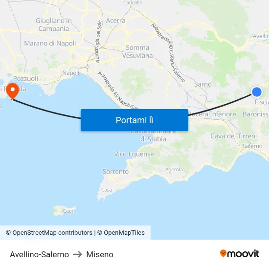 Avellino-Salerno to Miseno map