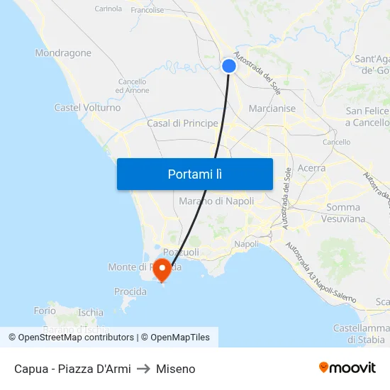 Capua - Piazza D'Armi to Miseno map