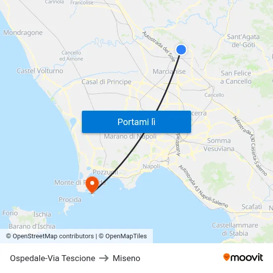 Ospedale-Via Tescione to Miseno map