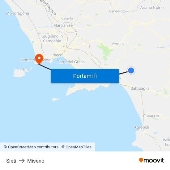 Sieti to Miseno map
