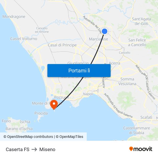 Caserta FS to Miseno map