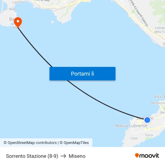 Sorrento Stazione (8-9) to Miseno map
