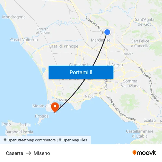 Caserta to Miseno map