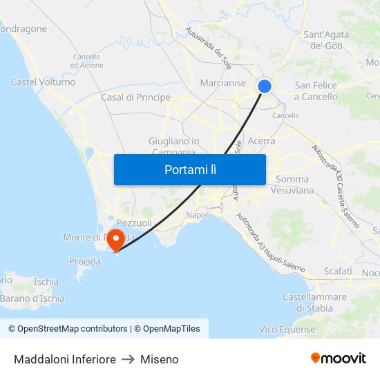 Maddaloni Inferiore to Miseno map