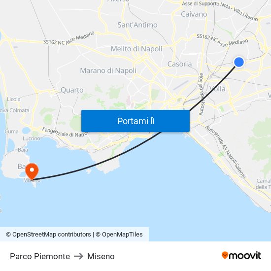 Parco Piemonte to Miseno map