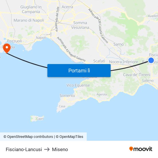 Fisciano-Lancusi to Miseno map