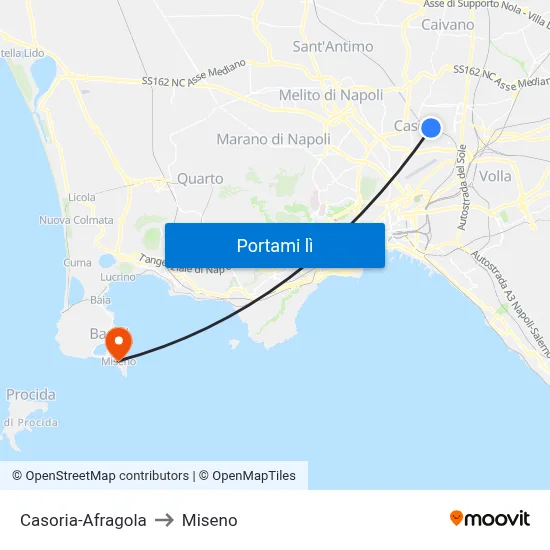 Casoria-Afragola to Miseno map