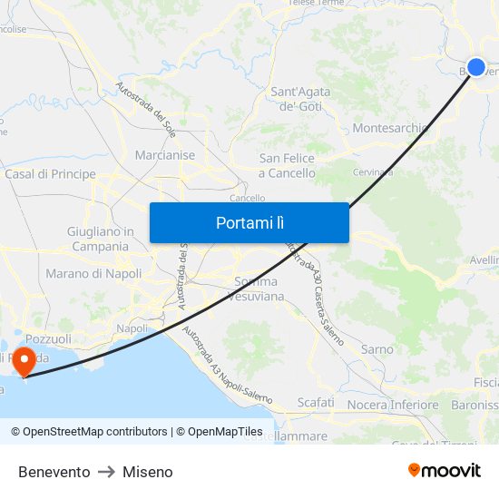 Benevento to Miseno map