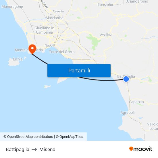 Battipaglia to Miseno map