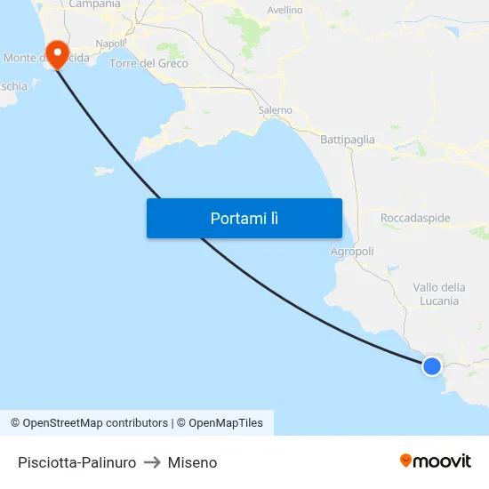 Pisciotta-Palinuro to Miseno map