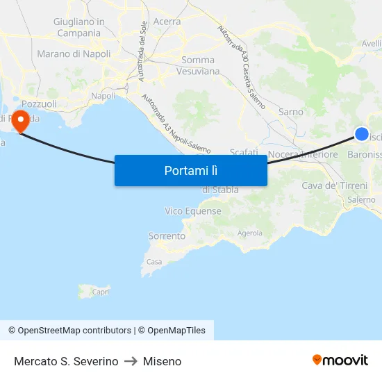 Mercato S. Severino to Miseno map
