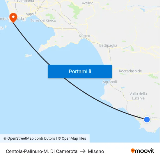 Centola-Palinuro-M. Di Camerota to Miseno map