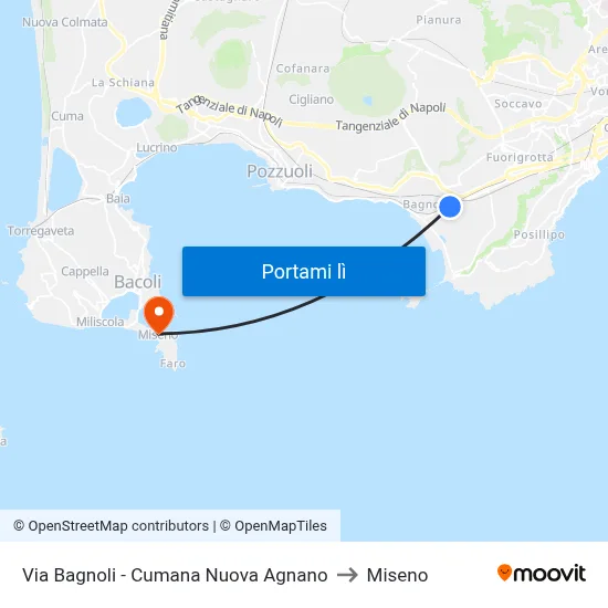 Via Bagnoli - Cumana Nuova Agnano to Miseno map