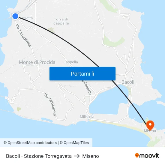 Bacoli - Stazione Torregaveta to Miseno map