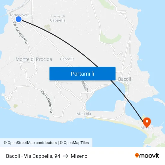 Bacoli - Via Cappella, 94 to Miseno map