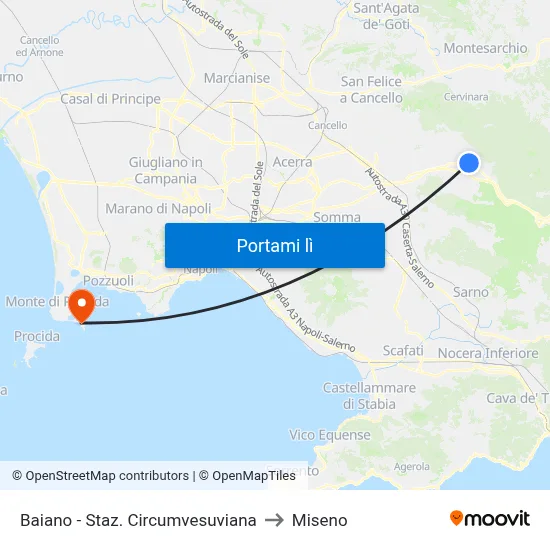 Baiano - Staz. Circumvesuviana to Miseno map