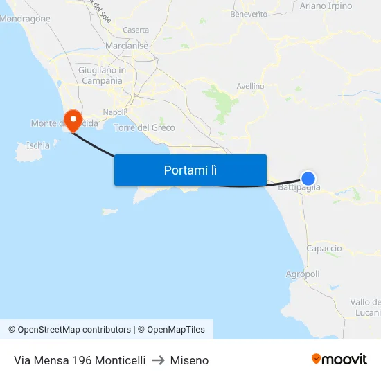 Via Mensa 196 Monticelli to Miseno map