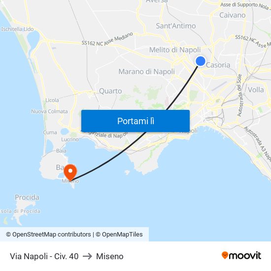 Via Napoli - Civ. 40 to Miseno map