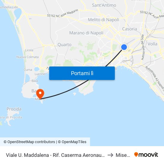 Viale U. Maddalena - Rif. Caserma Aeronautica to Miseno map