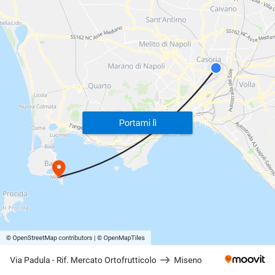 Via Padula - Rif. Mercato Ortofrutticolo to Miseno map