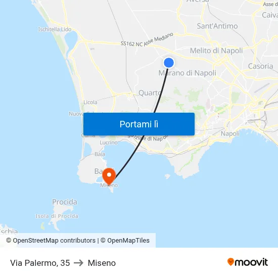 Via Palermo, 35 to Miseno map