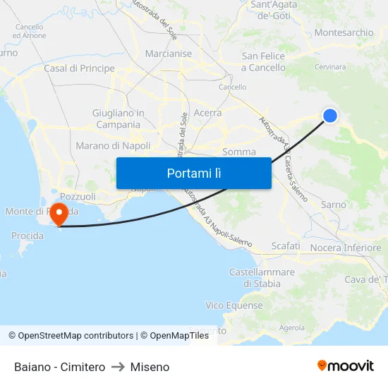 Baiano - Cimitero to Miseno map