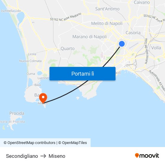 Secondigliano to Miseno map