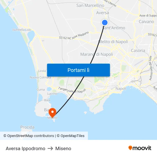 Aversa Ippodromo to Miseno map