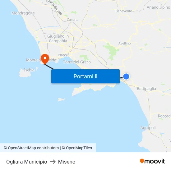 Ogliara Municipio to Miseno map