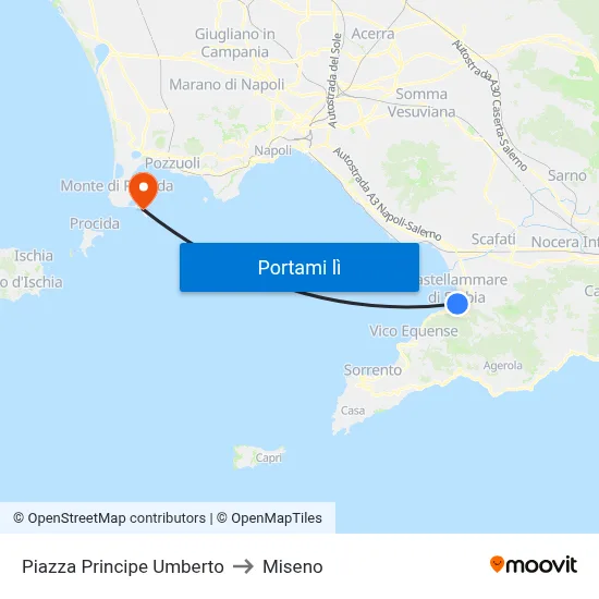 Piazza Principe Umberto to Miseno map