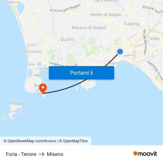 Foria - Tenore to Miseno map