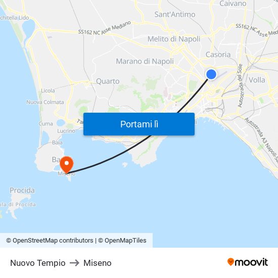 Nuovo Tempio to Miseno map