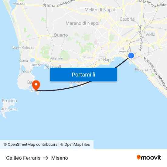 Galileo Ferraris to Miseno map