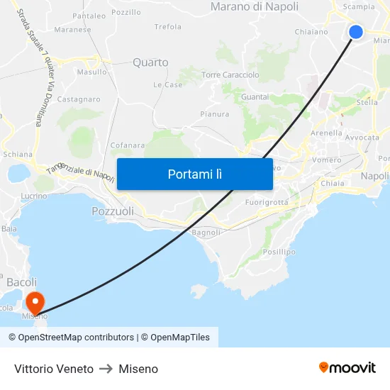 Vittorio Veneto to Miseno map