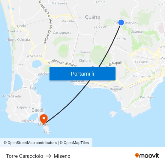 Torre Caracciolo to Miseno map