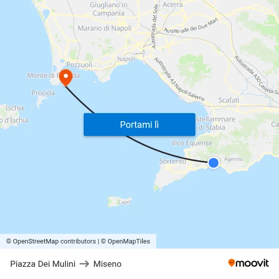Piazza Dei Mulini to Miseno map