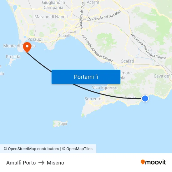 Amalfi Porto to Miseno map