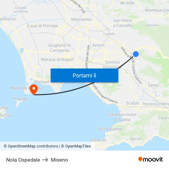 Nola Ospedale to Miseno map