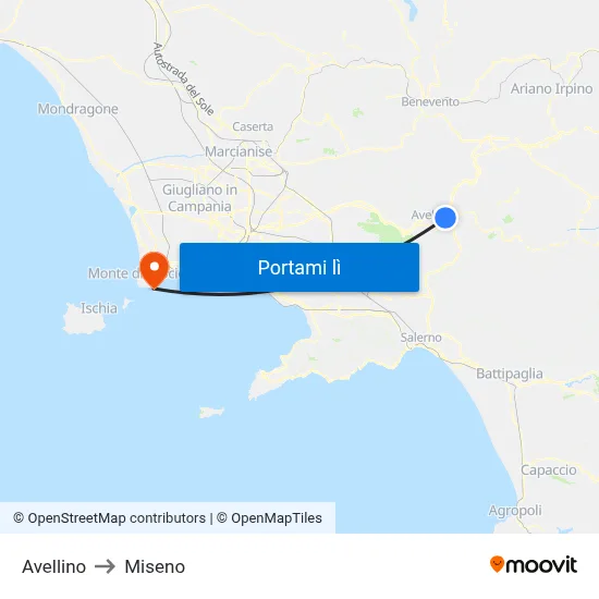 Avellino to Miseno map